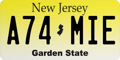 NJ license plate A74MIE
