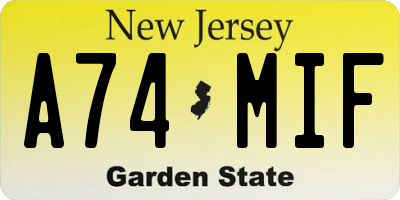 NJ license plate A74MIF