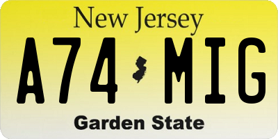 NJ license plate A74MIG