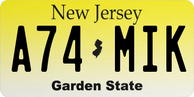 NJ license plate A74MIK