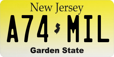 NJ license plate A74MIL