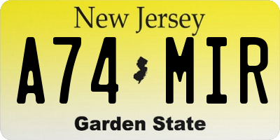 NJ license plate A74MIR