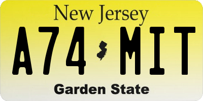 NJ license plate A74MIT