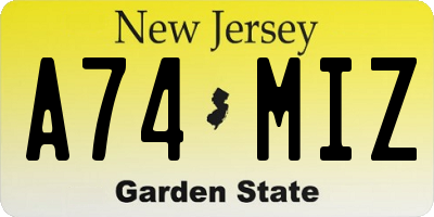NJ license plate A74MIZ