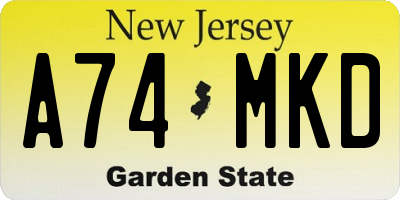 NJ license plate A74MKD