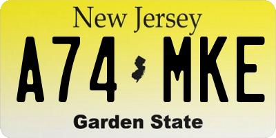 NJ license plate A74MKE