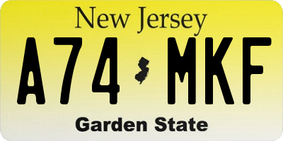 NJ license plate A74MKF