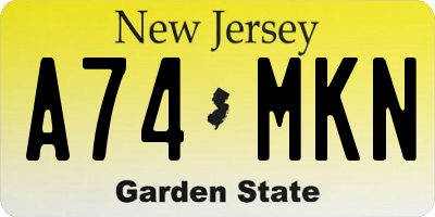 NJ license plate A74MKN