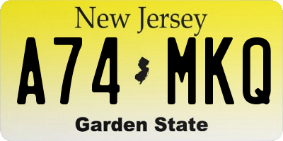 NJ license plate A74MKQ