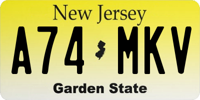 NJ license plate A74MKV