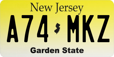 NJ license plate A74MKZ