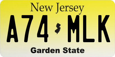 NJ license plate A74MLK