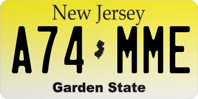 NJ license plate A74MME