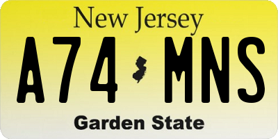 NJ license plate A74MNS