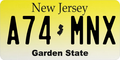NJ license plate A74MNX