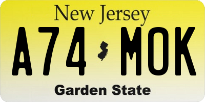 NJ license plate A74MOK