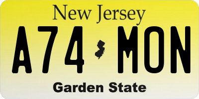 NJ license plate A74MON