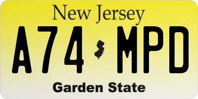 NJ license plate A74MPD