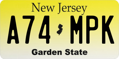 NJ license plate A74MPK