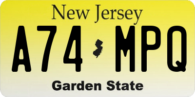 NJ license plate A74MPQ