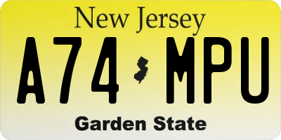 NJ license plate A74MPU