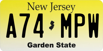 NJ license plate A74MPW