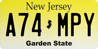 NJ license plate A74MPY