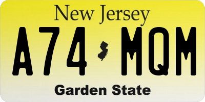 NJ license plate A74MQM
