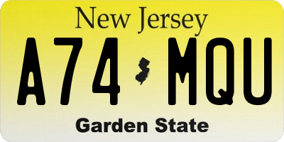 NJ license plate A74MQU