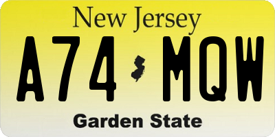 NJ license plate A74MQW