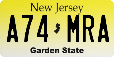 NJ license plate A74MRA