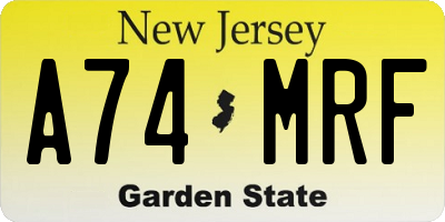 NJ license plate A74MRF