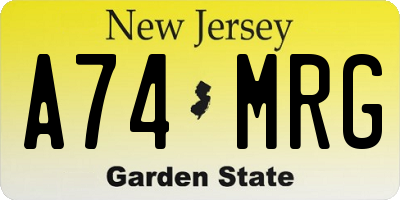 NJ license plate A74MRG