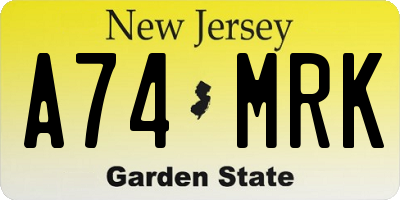 NJ license plate A74MRK