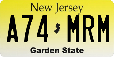 NJ license plate A74MRM
