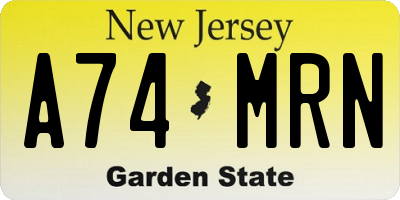 NJ license plate A74MRN