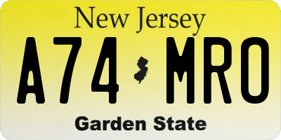 NJ license plate A74MRO