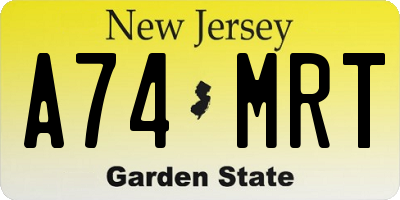 NJ license plate A74MRT
