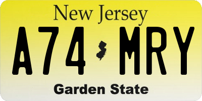 NJ license plate A74MRY