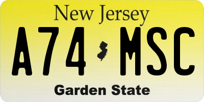 NJ license plate A74MSC