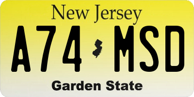 NJ license plate A74MSD