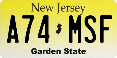NJ license plate A74MSF