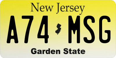 NJ license plate A74MSG