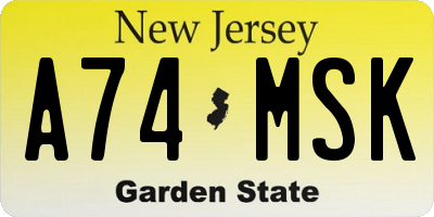 NJ license plate A74MSK