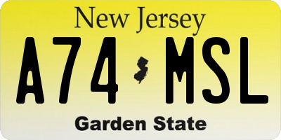 NJ license plate A74MSL
