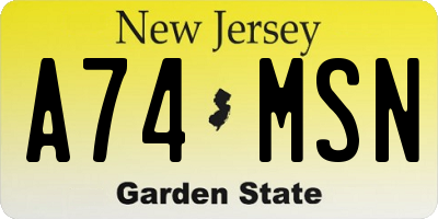 NJ license plate A74MSN