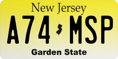 NJ license plate A74MSP