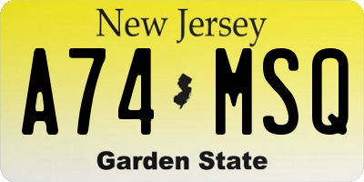 NJ license plate A74MSQ
