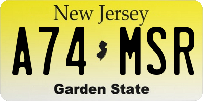 NJ license plate A74MSR