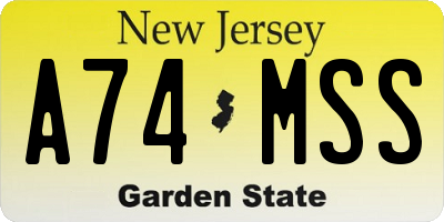 NJ license plate A74MSS
